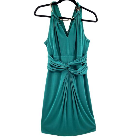 Vtg Laundry Shelli Segal Emerald Green Bodycon Sleeveless Twist Front Dress Sz 6 - Picture 2 of 11
